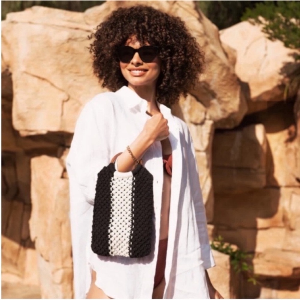 Laude the Label Gabby Mini Macrame Bag Off-White Black - Picture 2 of 8